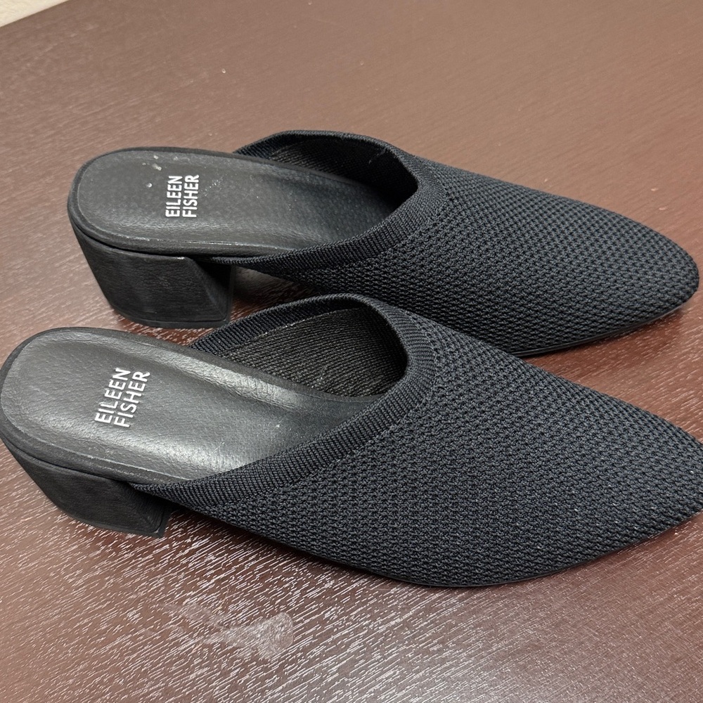 Eileen Fisher Textured Black Slip-On Mules